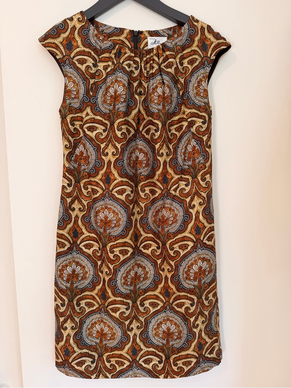 Silk brown paisley dress by Milly